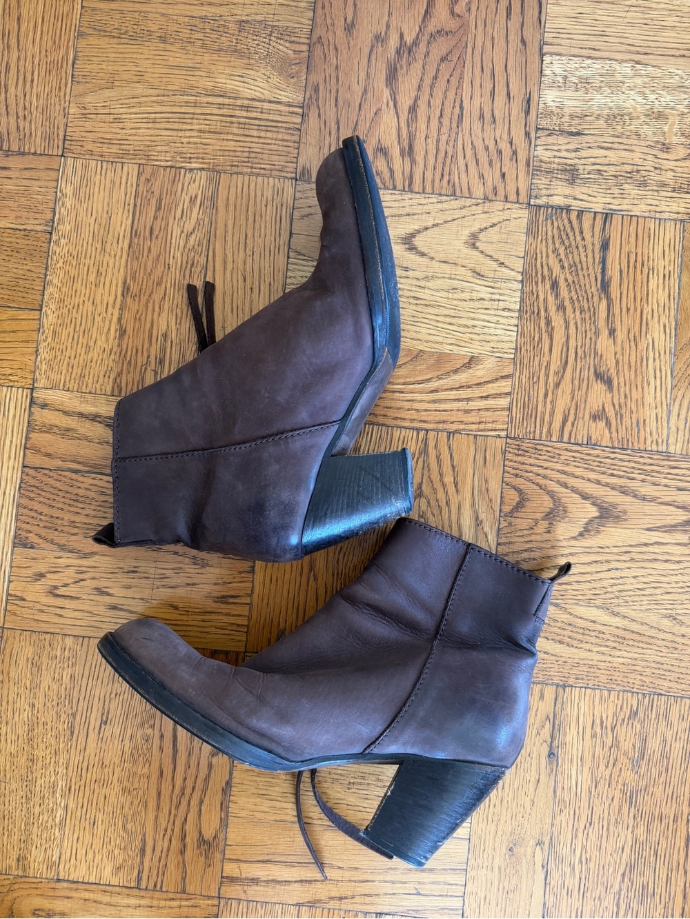 Acne Women's Dark Brown Leather Pistol Ankle Boots with Block Heel